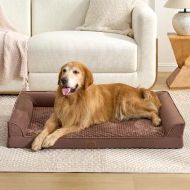 Imagem de COZY KISS Camas para cães extragrande, 2GG, com forro à prova d'água, sofá de espuma de ovo para animais de estimação de até 68 kg, em forma de U, 122 x 89 x 20 cm, marrom