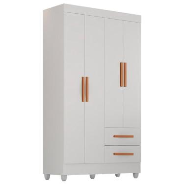 Imagem de Guarda Roupa Solteiro Lite 4 Portas E 2 Gavetas Branco - Móveis Leão Branco