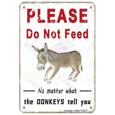 Imagem de Please Do Not Feed The Donkeys for Home, Outdoor, Club, Farmhouse, Bares, Pubs, Man Cave Metal Vintage Tin Sign Decoração de Parede 30 x 20 cm