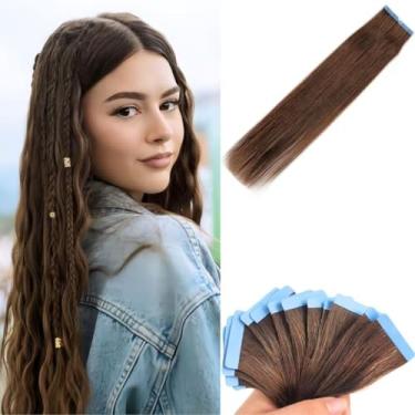 Imagem de Czrleaty Extensões De Cabelo Humano Sem Costura Castanho Claro Com Fita Adesiva Remy 16"