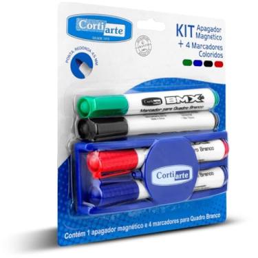 Imagem de Pincel Quadro Branco, Cortiarte, 4 Marcadores e 1 Apagador Magnético