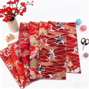 Imagem de Pacote de tecido de artesanato de algodão 5 peças, patchwork, 25 x 20 cm (25 x 20 cm) pano de embrulho de algodão colorido estilo japonês quadrado acolchoado costura patchwork tecido, scrapbook faça