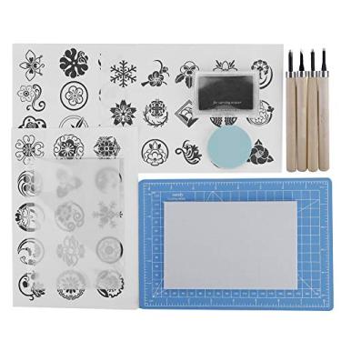 Imagem de Conjunto de artesanato para escultura de carimbo de borracha Kit completo de ferramentas de escultura DIY com facas de escultura com cabo de madeira antiderrapante para