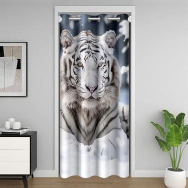 Imagem de Cortina blecaute de tigre branco 203 cm × 106 cm, cortina de entrada com estampa 3D de animais selvagens, escurecimento do quarto, 1 painel