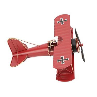 Imagem de HEEPDD Modelo de Avião retrô, Delicado Delicado de Manutenção de Artesanato Biplano de Metal Vintage Ornamento de Avião de Ferro Forjado para Decoração de Decoração Caseira Ornamento (Vermelho)