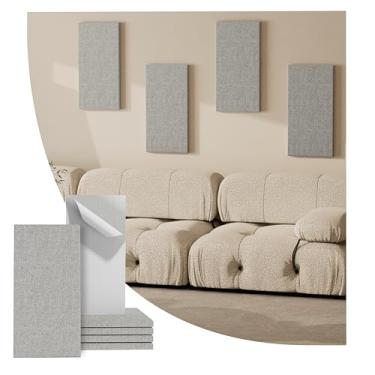 Imagem de Reverbeon Painéis acústicos de 4 peças, painéis de parede à prova de som de tecido de 61 x 30 cm, painéis autoadesivos de absorção de som para casa, escritório, estúdios (grafite de névoa)