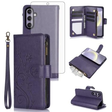 Imagem de Asuwish Capa de celular para Samsung Galaxy S25 FE 5G carteira celular com protetor de tela de vidro temperado alça flor flip zíper porta-cartão slot suporte S 25 EF S25FE 25S 25FE mulheres meninas