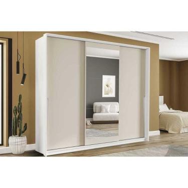 Imagem de Guarda Roupas 3 Portas De Correr De (1 C/ Espelho) E 4 Gavetas Porto Branco/creme - Politorno