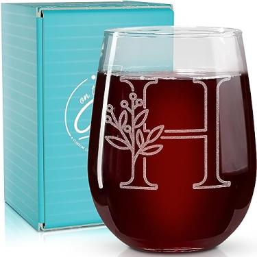 Imagem de On The Rox Drinks Presentes com monograma para mulheres e homens - Letra A-Z com monograma gravado com inicial taça de vinho sem haste - presentes de vinho personalizados de 500 ml para mulheres e