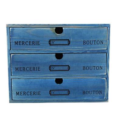 Imagem de Gaveta vintage de madeira multicamadas para armazenamento de mesa Caixa Organizador de joias antigas para sala de estudo Mesa de sala de estar Madeira de pinho Três empate quatro (5043-02-(três