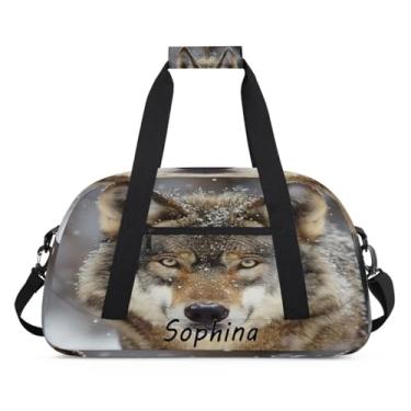 Imagem de Bolsa esportiva personalizada, animal, lobo, galáxia, universo com nome, bolsa de dormir personalizada, bolsa de fim de semana, bolsa de treino para dança, balé, academia, ginástica, mala, viagem
