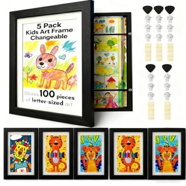 Imagem de TKSDWBLTY 5 peças de moldura de arte infantil, abertura frontal, moldura de exibição de arte para crianças, moldura de arte mutável, comporta 50 a 100 obras de arte para crianças, desenhos infantis