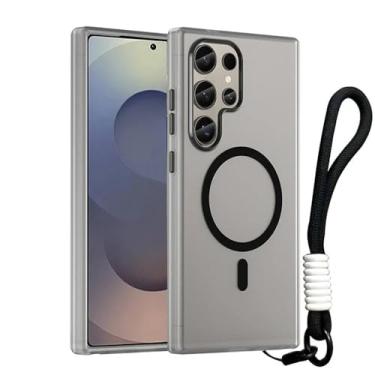 Imagem de Capa de celular com alça de pulso fosca Candy para Samsung Galaxy S25 S24 Ultra Plus S24 FE, capa magnética à prova de choque, preta, para S24