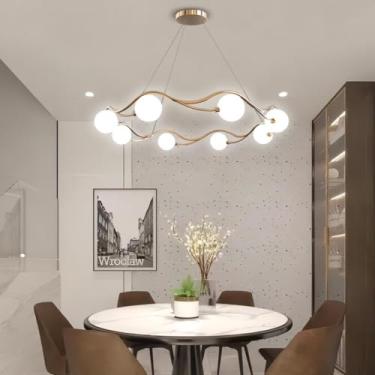 Imagem de Lustre dourado para sala de jantar, estilo Sputnik, moderno, com globo de vidro branco, luminária pendente linear de meados do século XX, 8 lâmpadas, ideal para ilha de cozinha, quarto e sal