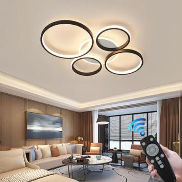 Imagem de Luminária de teto moderna com LED dimerizável para ambientes internos, sala de estar, lustre embutido de 78 cm, 6 anéis de luz, controle remoto, ideal para cozinha, sala de jantar, quarto e