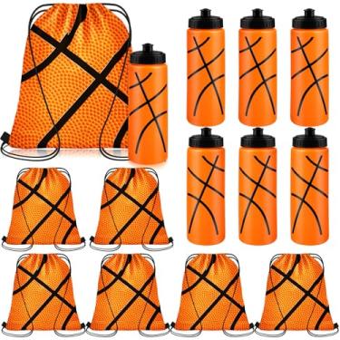 Imagem de Denylo pro 6 conjuntos de garrafas de água de basquete de 590 ml, acessórios para copos de bola esportiva com cordão de basquete para lembrancinhas de festa esportivas, lembrancinhas de festa