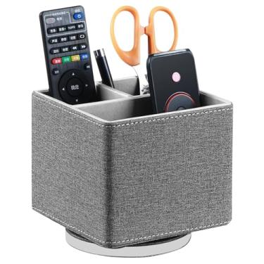Imagem de YAPISHI Suporte de controle remoto, suporte giratório de 360° para mesa, suporte de controle remoto de couro PU, organizador de mesa de cabeceira para controles de mídia/maquiagem/material de