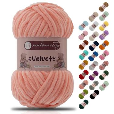 Imagem de Makromecity Fio de veludo 100 g (3,5 oz) / 120 m (132 jardas) fio de chenille premium 100% poliéster, ultra macio, antibolinhas, lavável na máquina, 30 cores para tricô e crochê (salmão, 1 novelo)