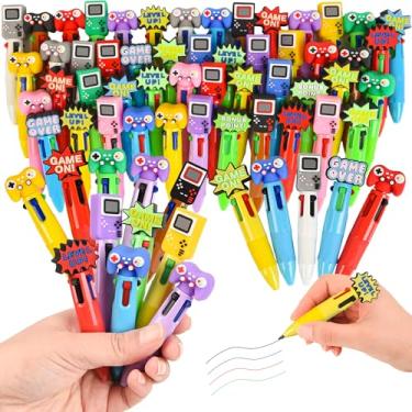 Imagem de Caneta colorida multicolorida de videogame em um desenho animado, fofa, divertida, 4 em 1, canetas esferográficas fofas kawaii a granel com alça de jogo para cima de nível de jogos, formato de console