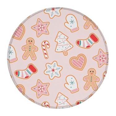 Imagem de Tapete de rato redondo, tapete de rato de Natal para jogos pequeno de 22,4 cm, tapete de mesa com base antiderrapante e borda costurada, tapete de rato para teclado de computador para trabalho em casa