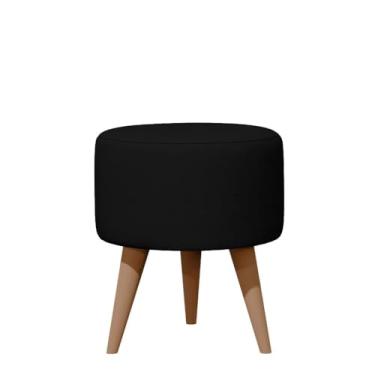 Imagem de Puff Redondo Luxo para Quarto ou Sala – Banqueta Estilo Penteadeira Decorativa(Apollo Preto)