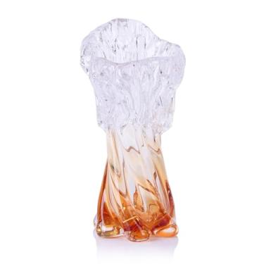 Imagem de oliruim Vaso de vidro âmbar soprado à mão, peça central artística âmbar transparente exclusiva para decoração de sala de estar, mesa de café, lareira de lareira, arranjo floral e detalhes em casa