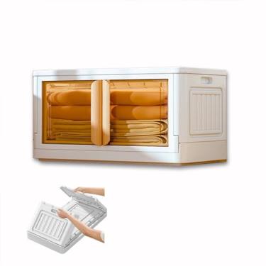 Imagem de SPXMQSS Caixas de armazenamento com tampas grandes, caixas de armazenamento empilháveis de plástico com abertura frontal, recipiente de armazenamento de plástico dobrável com rodas, para quarto, sala