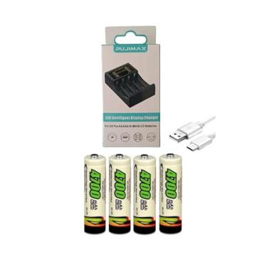 Imagem de Carregador De Pilhas 4 Slot Indicador Led Inteligente Para Pilhas Recarregáveis AAA/AA De 1.2V (Carregador + 4 pilhas AA)