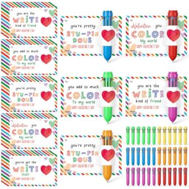 Imagem de Sabary Conjunto de 36 canetas multicoloridas com cartão de dia dos namorados, inclui cartão de presente e caneta multicolorida retrátil para escritório, escola, festa do dia dos namorados, presente de