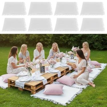 Imagem de Hahafelt 8 mantas de piquenique ao ar livre 89 cm x 89 cm, cobertor boêmio, fio de algodão, tapete portátil xadrez com franja, lavável para piquenique, festa, acampamento, praia, viagem, gramado