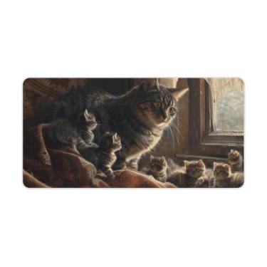 Imagem de FoRes Tapete de rato grande gato e um grupo de gatinhos, base de borracha antiderrapante para jogos, acessórios de computador, suprimentos para escritório, casa, 30 x 60 cm