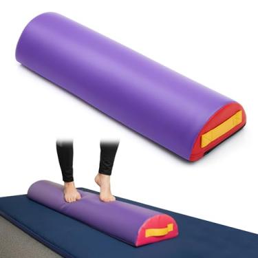 Imagem de Arrowbash Rolo de espuma de 61 x 20 x 10 cm, meio rolo de espuma redondo, feixe de equilíbrio de ginástica com alças de transporte, superfície de vinil antiderrapante para ginastas profissionais