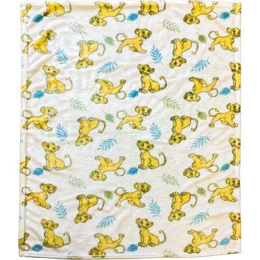 Imagem de Cobertor Rei Leão | Cobertor Rei Leão | Cobertores de Bebê Simba | Cobertores Recém-nascidos Lions Kings | Roupa de cama de lã macia Simba | 76 cm x 101 cm | Branco/Amarelo/Azul | Licenciado