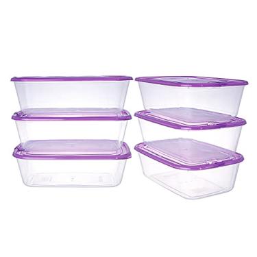Imagem de 【Pacote com 6】Recipientes de plástico para armazenamento de alimentos com tampas herméticas retangulares para preparação de refeições, micro-ondas, congelamento, lava-louças
