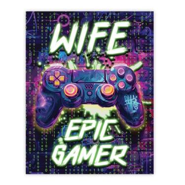Imagem de Stuff4 Pôster de aniversário de esposa sem moldura - Epic Gamer - Presentes exclusivos de feliz aniversário para esposa do marido parceiro, decoração de aniversário de 20 x 25 cm