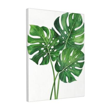 Imagem de Dutpurly Arte de parede de folha tropical Monstera emoldurada 30,5 x 40,6 cm, pinturas realistas em aquarela, lindas plantas verdes, decoração de quarto realista, decoração de parede pronta para