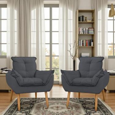 Imagem de Kit 02 Poltrona Opala decorativa pés palito cinza chumbo - Porto Decor