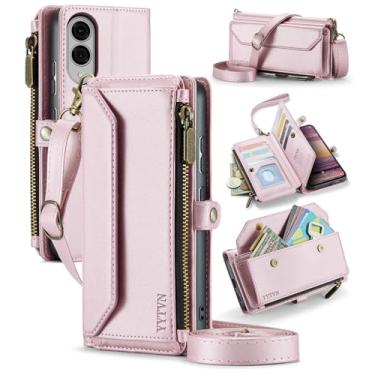 Imagem de YYTVN Capa carteira para Samsung Galaxy S25 Edge com suporte para cartão e alça transversal e alça de pulso, bolsa de mão magnética de couro PU com bloqueio de RFID para Galaxy S25 Edge - ouro rosa
