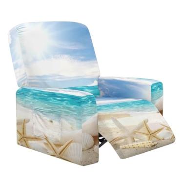Imagem de Tansealive Capa de sofá havaiana para cadeira reclinável de praia, estrela-do-mar, para animais de estimação, capa de cadeira reclinável, confortável, com bolsos de armazenamento e alças elásticas