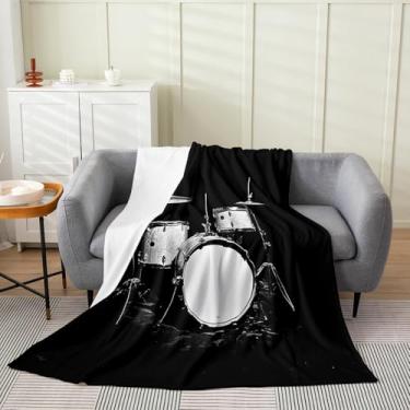 Imagem de Erosebridal Cobertor de lã para bateria, cobertor de instrumento musical, 127 x 152 cm para quarto, sala de estar, sofá, sofá, cobertores de cama de música hip hop, cobertores de flanela para amantes