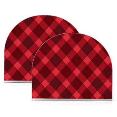 Imagem de Wassud Porta-guardanapos de acrílico Argyle vermelho, dispensador de guardanapos de papel moderno em forma de U para mesa, cozinha, sala de jantar, bancada 2 peças (comporta 50-60 guardanapos)