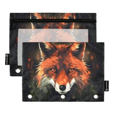 Imagem de CEBUGI 3 bolsas de lápis com zíper e janela transparente, 2 pacotes de estojo para sala de aula exames escritório (Fox)