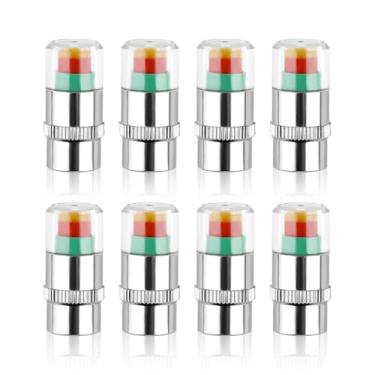 Imagem de 8un Conjunto de Tampas para Válvulas Monitor Pressão Pneus, Tampas Monitoramento Alerta Ocular 3 Cores para Sensor Pressão Pneus de 2,4 Bar 36 PSI Compatíveis com Maioria Modelos Veículos