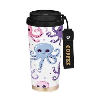 Imagem de YETTASBIN Caneca de café de viagem com isolamento térmico de 482 g com tampa canudo, copo à prova de derramamento e vazamento com alça para bebida quente e fria, garrafa de água de aço inoxidável