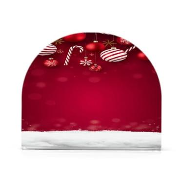 Imagem de Qilmy Suporte de guardanapo de acrílico com bola de Natal lindamente vermelha, porta-guardanapos para mesas cozinha restaurante decoração de casa, suporte decorativo moderno para guardanapos de