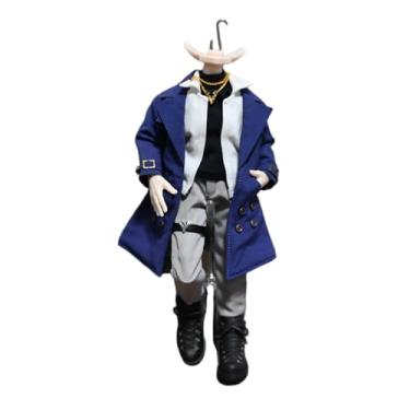 Imagem de 12-Point bjd Clothes,4 Pieces Set(Blue Trench Coat & Dress Pants Suit) for 12-Point Figures Body.Approx.14cm Tall Doll Clothing Suit. (4-Piece Set with Grey Dress Pants)