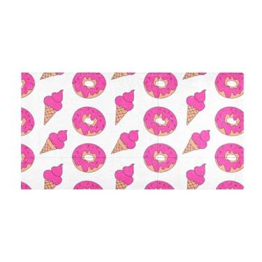 Imagem de Burbuja Tapete de corredor fofo rosa donuts de pelúcia antiderrapante tapete de cozinha suporte de borracha para corredor, quarto, sala de estar, decoração de entrada, lavável na máquina, 51 x 99 cm