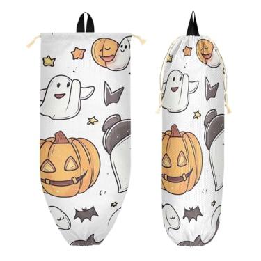 Imagem de xigua Suporte de parede bonito para saco de plástico de Halloween com cordão, 1 pacote, reutilizável para decoração organizadora de sacolas de compras, meias, roupas íntimas e gravatas