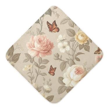 Imagem de Burbuja Toalha de banho floral vintage para bebês - Toalha com capuz de musselina macia e absorvente para recém-nascidos e bebês, 76 x 76 cm