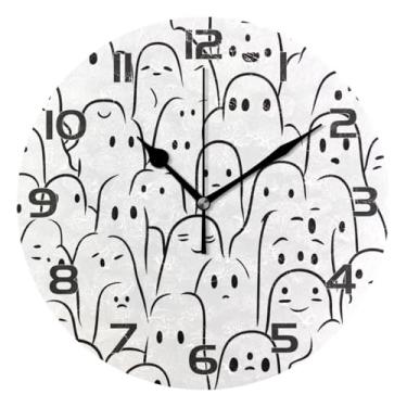 Imagem de YETTASBIN Relógio de parede fantasma de Halloween, silencioso, sem tique-taque, operado por bateria, relógio redondo decorativo criativo para cozinha, sala de estar, banheiro, decoração de escritório